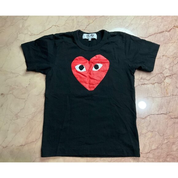 COMME DES GARCONS PLAY Womens Cotton Tee With Red Emblem in Black XSmall - Picture 5 of 14